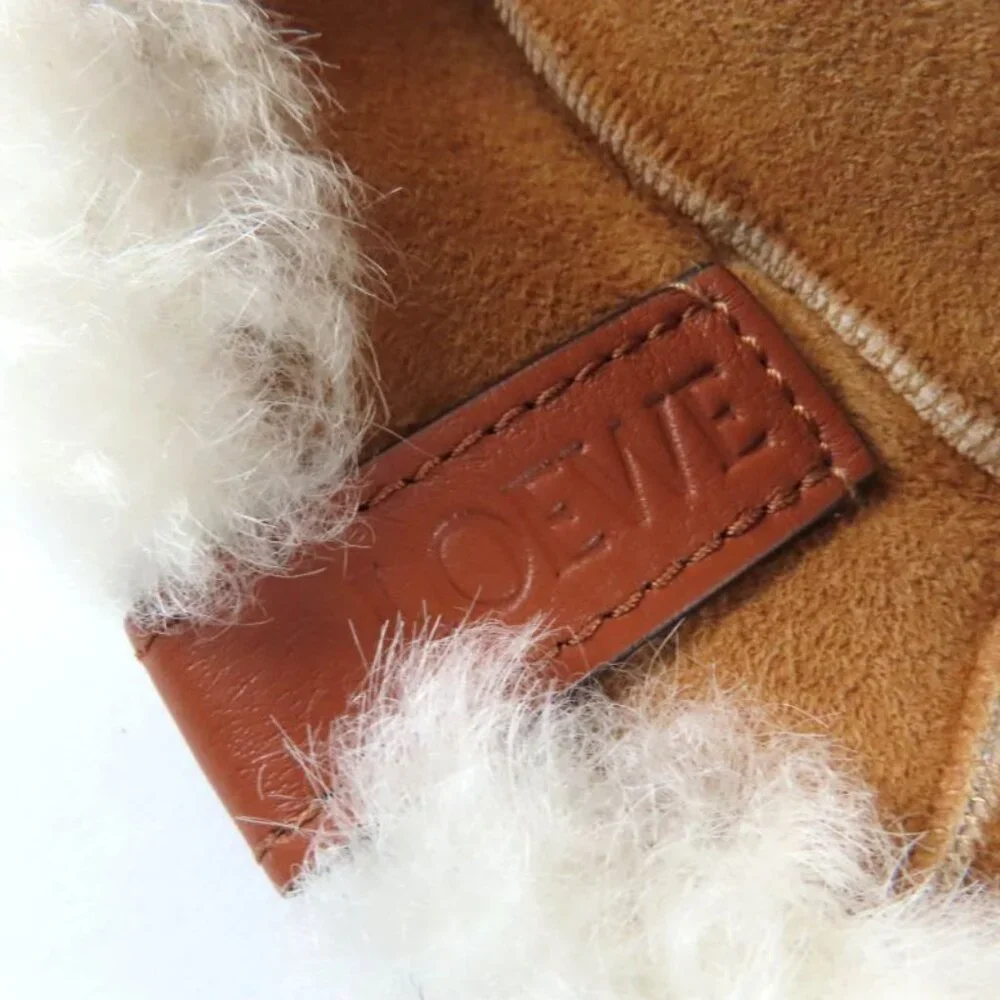 Loewe Logo Leather Shearling Bucket Hat Brown 57 - Picture 7 of 10